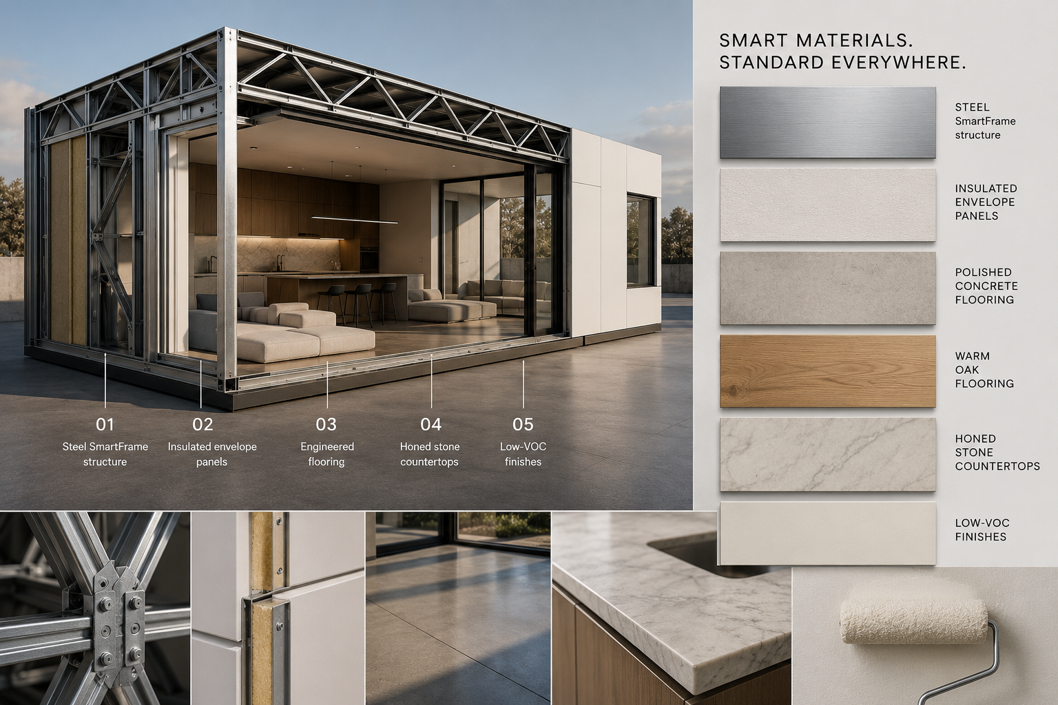 Close-up of Karlev envelope materials and interior finishes
