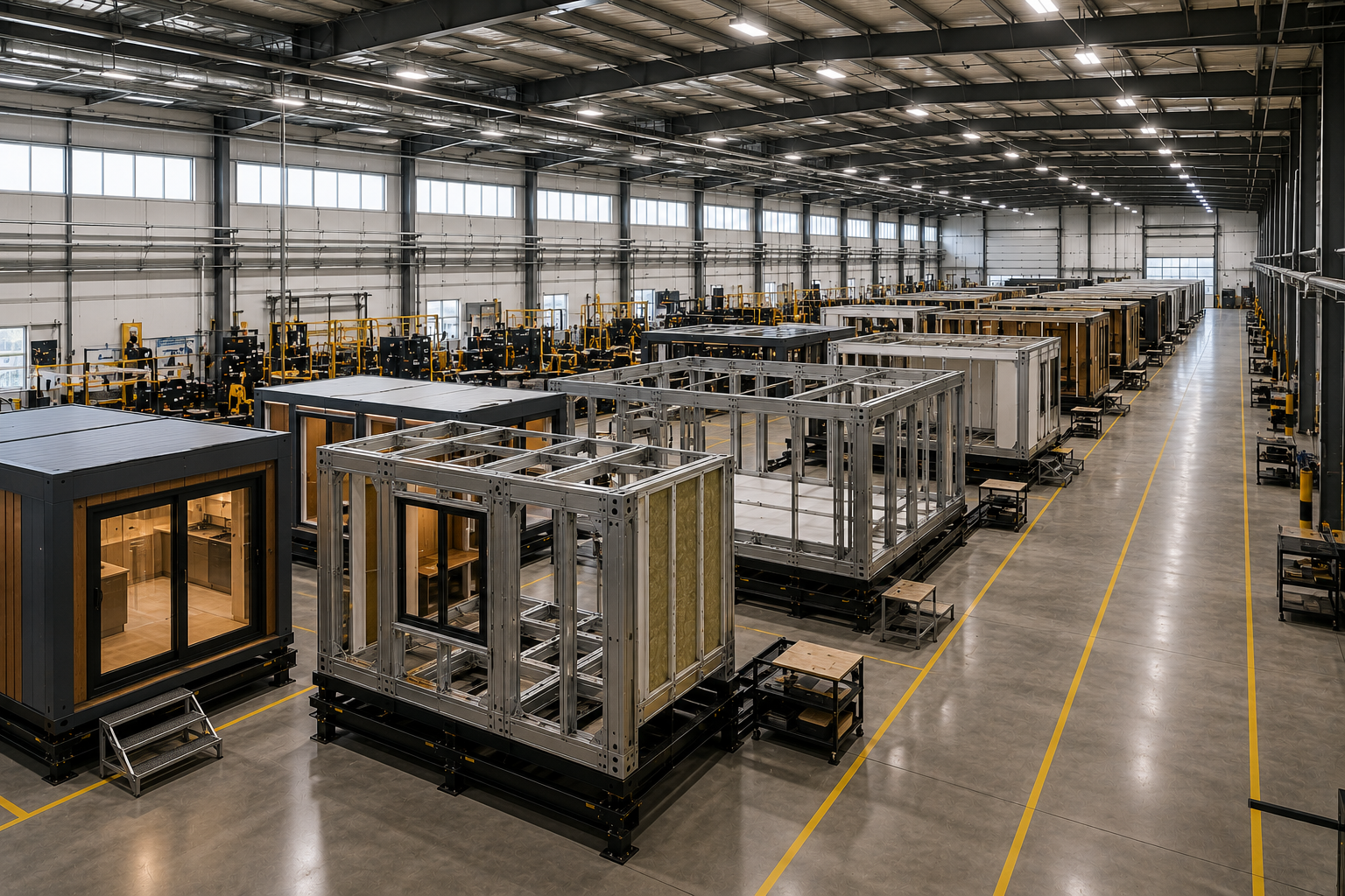 Finished Karlev modules staged on the production floor