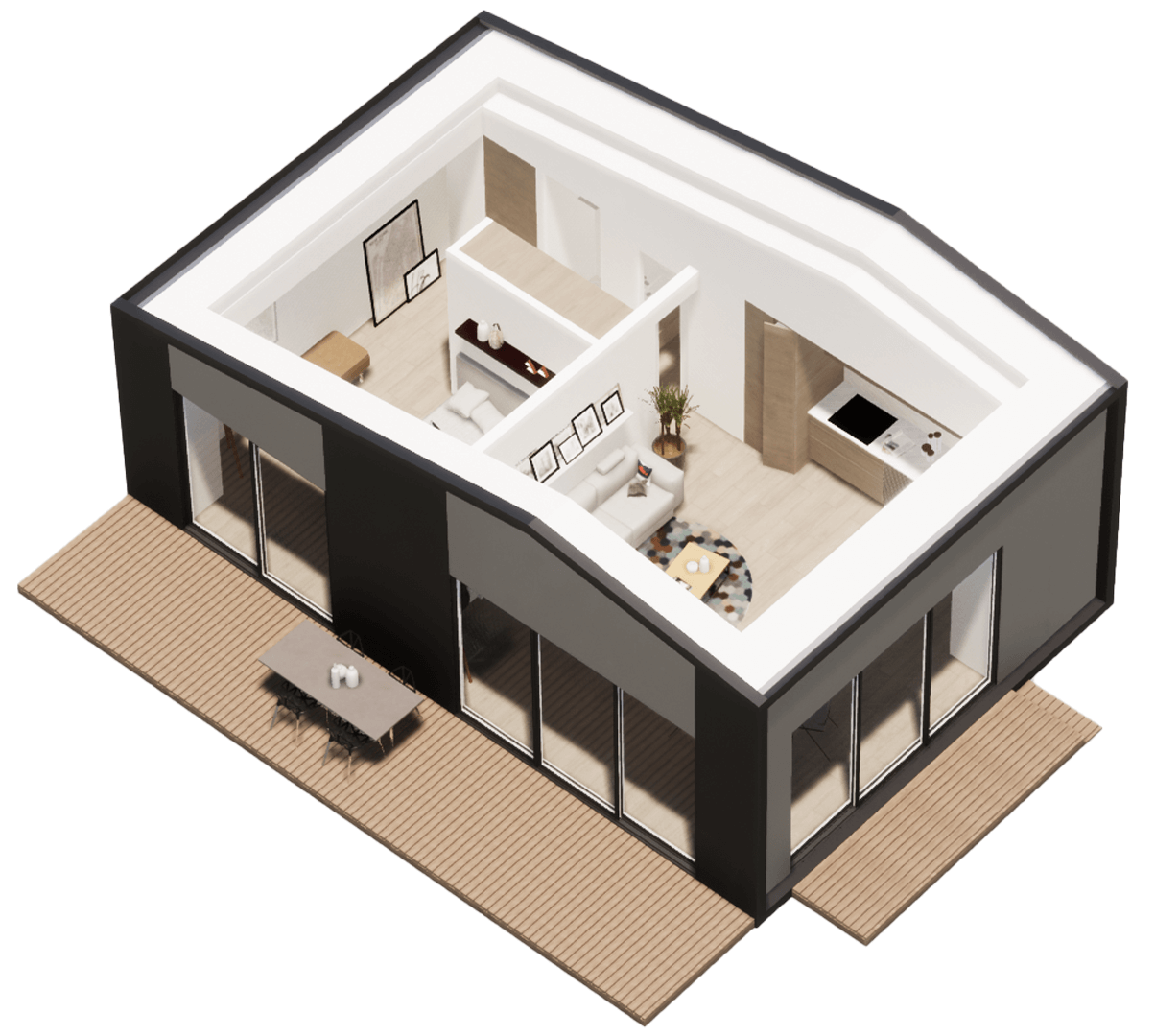 Finished Karlev ADU interior with natural light and warm oak floors